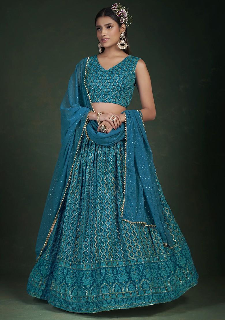 Rama Blue Thread Embroidered Lehenga Set