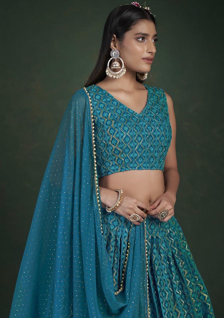 Rama Blue Thread Embroidered Lehenga Set