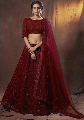 Maroon Sequin Embroidered Georgette Lehenga Set