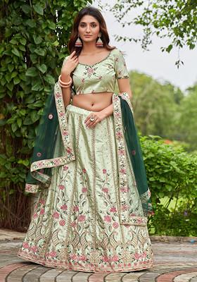 Pista Embroidered Satin Silk Lehenga Set