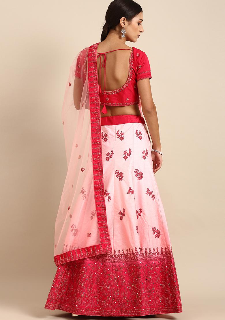 Pink Thread Mirror Embroidered Silk Blend Lehenga Set