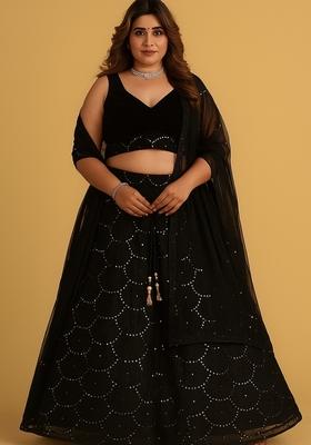 Black Embroidered Net Lehenga set