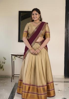 Cream Zari Woven Cotton Silk Lehenga set