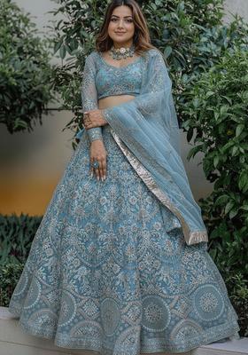 Sky Blue Embroidered Net Lehenga set