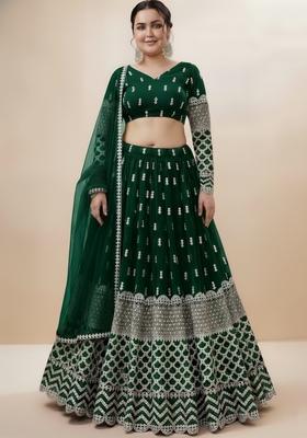 Multi Color Embroidered Georgette Lehenga Set