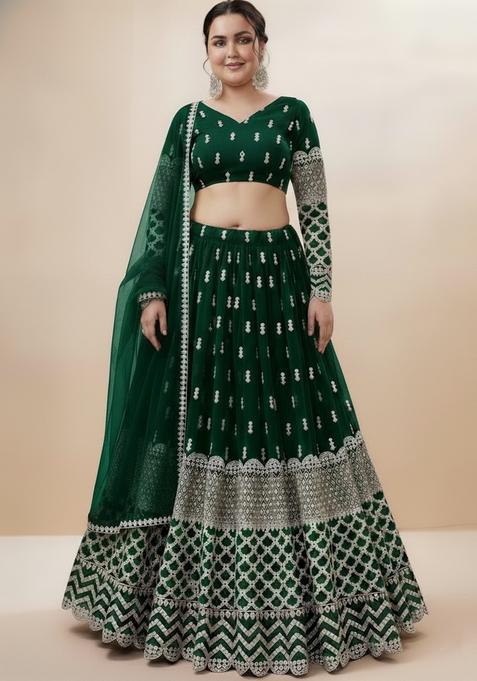 Multi Color Embroidered Georgette Lehenga Set