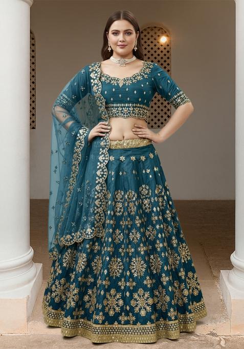 Blue Zari Work Silk Lehenga set