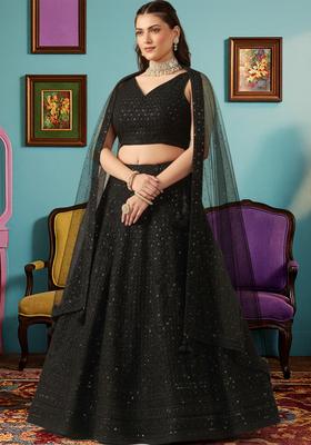 Black Embroidered Georgette Lehenga set