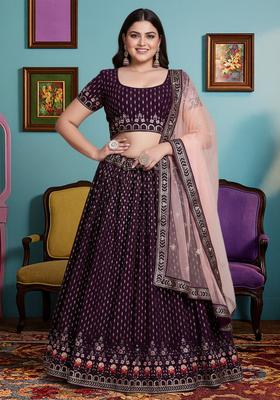 Wine Embroidered Georgette Lehenga set