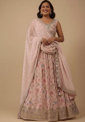 Peach Embroidered Organza Lehenga set