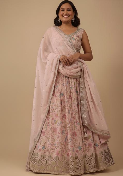 Peach Embroidered Organza Lehenga set