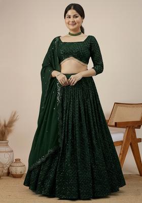 Green Embroidered Georgette Lehenga set