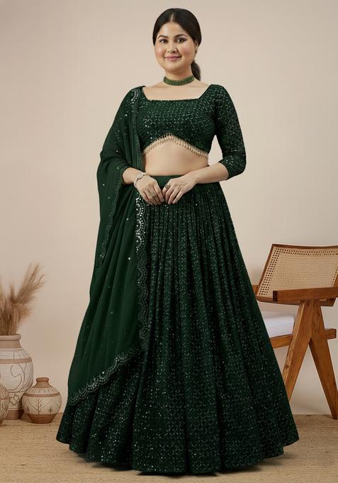 Green Embroidered Georgette Lehenga set