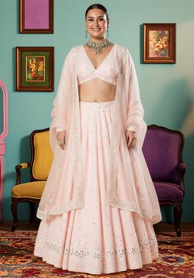 Peach Embroidered Cotton Lehenga set