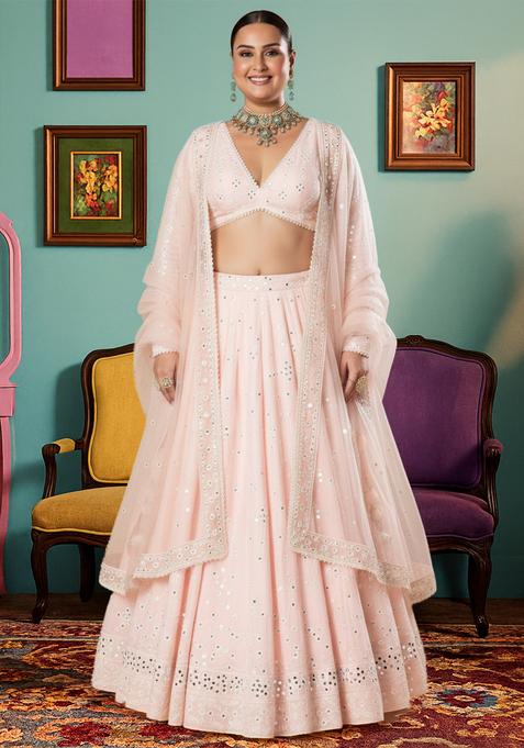 Peach Embroidered Cotton Lehenga set