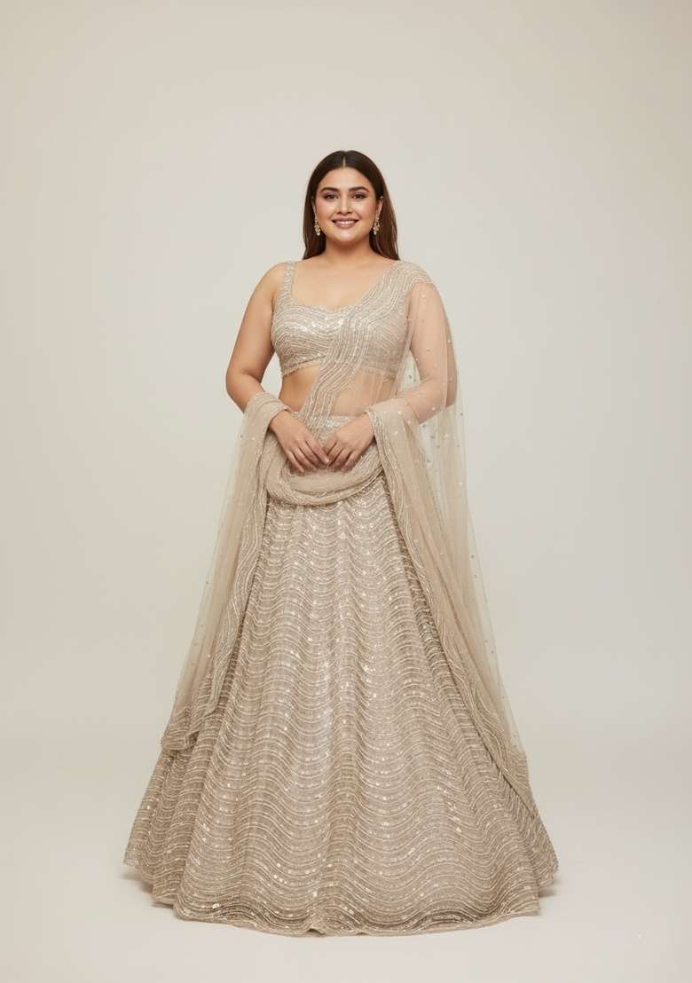 Multi Color Embroidered Silk Blend Lehenga Set - Indya