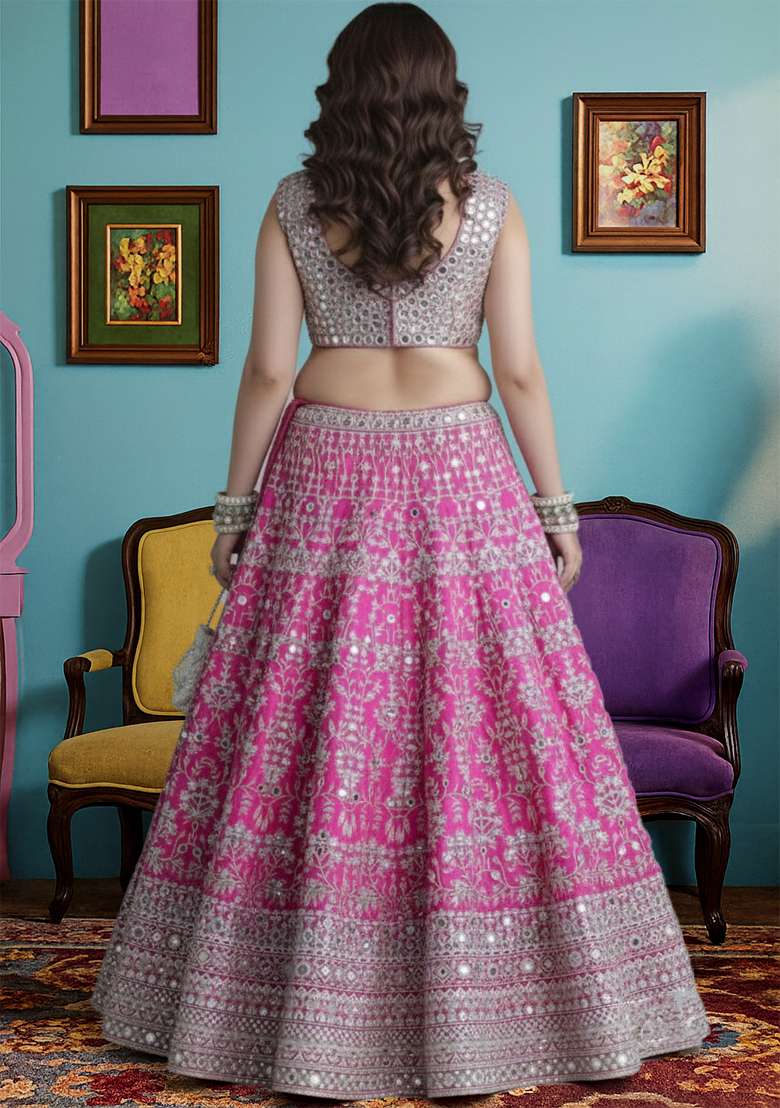 Pink Sequins Work Faux Georgette Lehenga Choli - Indya