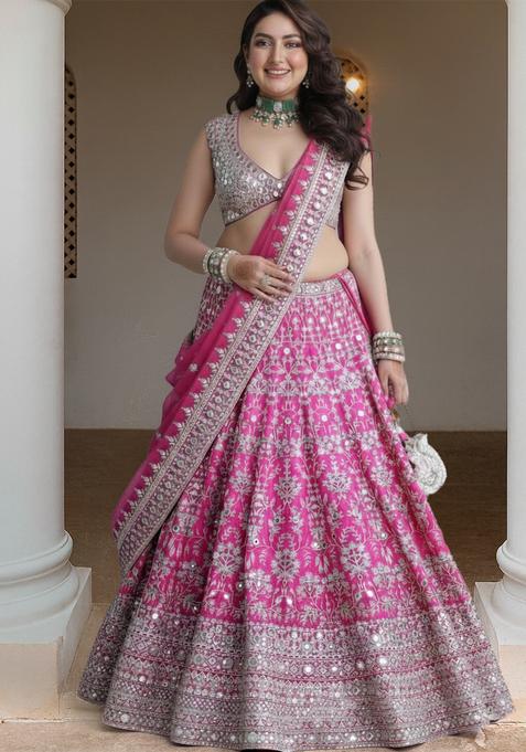 Pink Sequins Work Faux Georgette Lehenga Choli