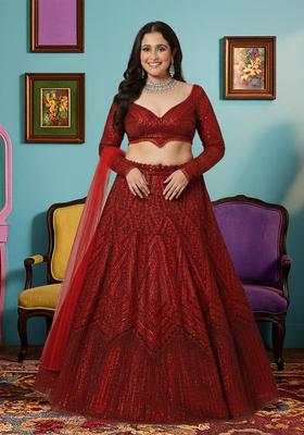 Red Sequins Work Faux Georgette Lehenga Choli