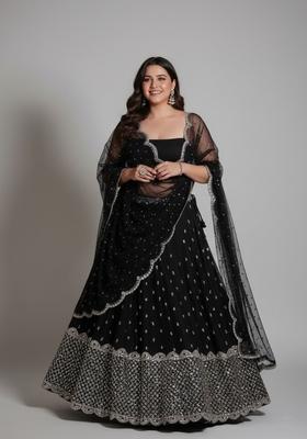 Multi Color Embroidered Blended Lehenga Set