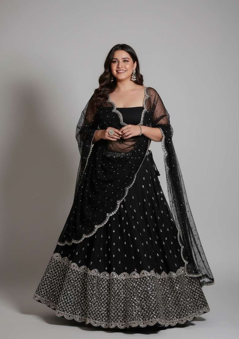 Multi Color Embroidered Blended Lehenga Set - Indya