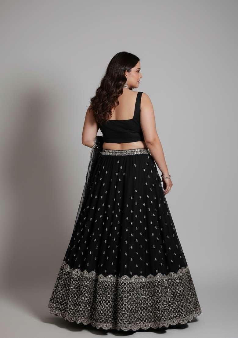 Multi Color Embroidered Blended Lehenga Set - Indya