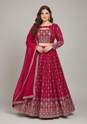 Multi Color Embroidered Georgette Lehenga Set