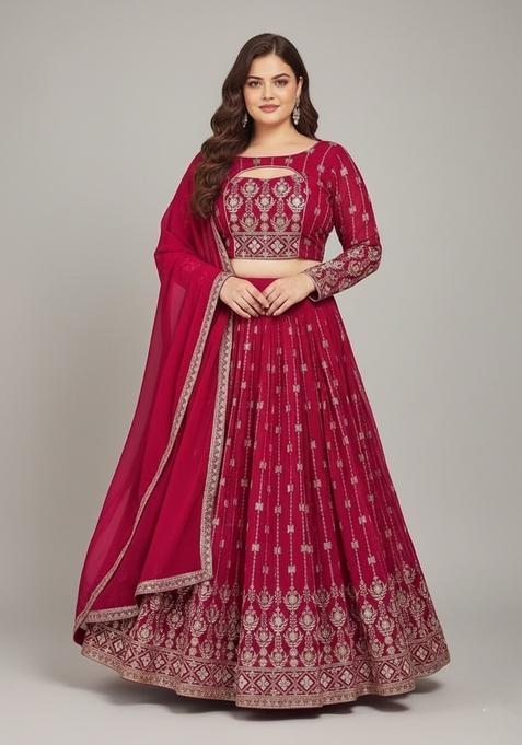Multi Color Embroidered Georgette Lehenga Set