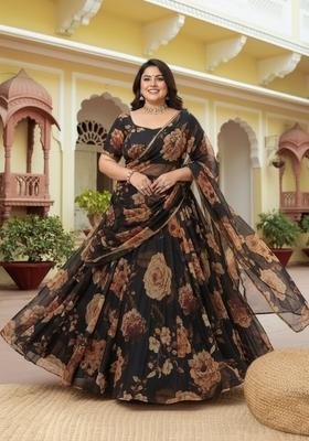 Multi Color Embroidered Net Lehenga Set