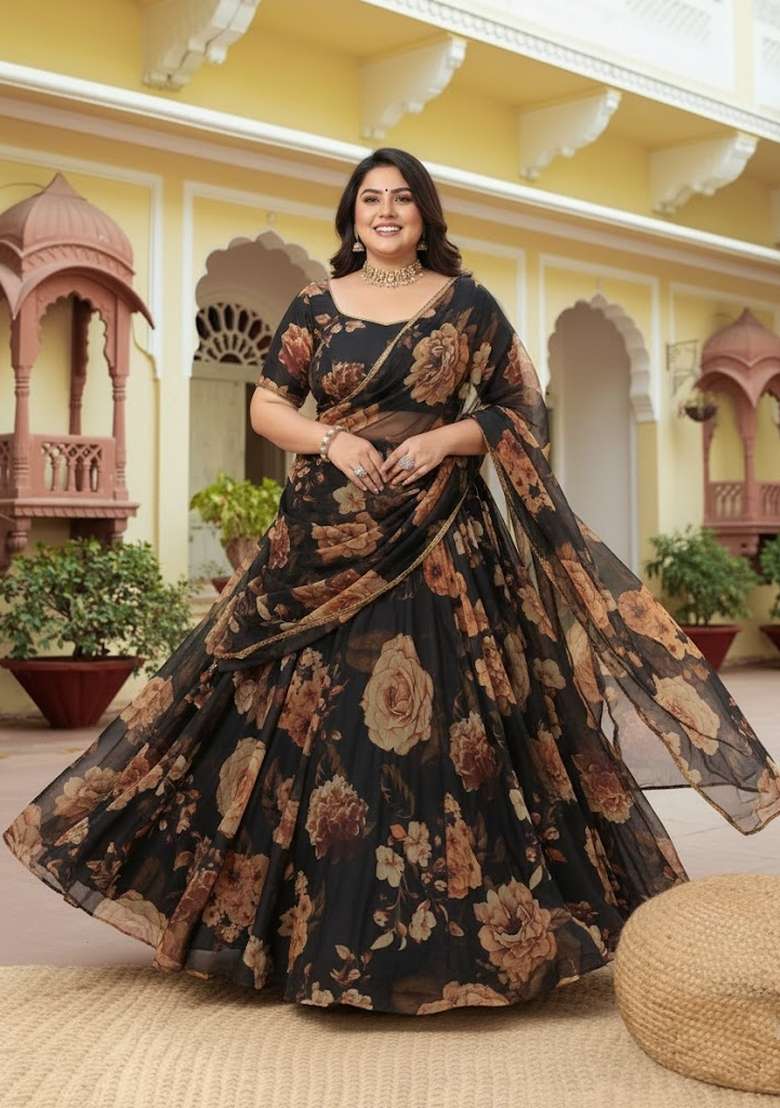 Multi Color Embroidered Net Lehenga Set - Indya