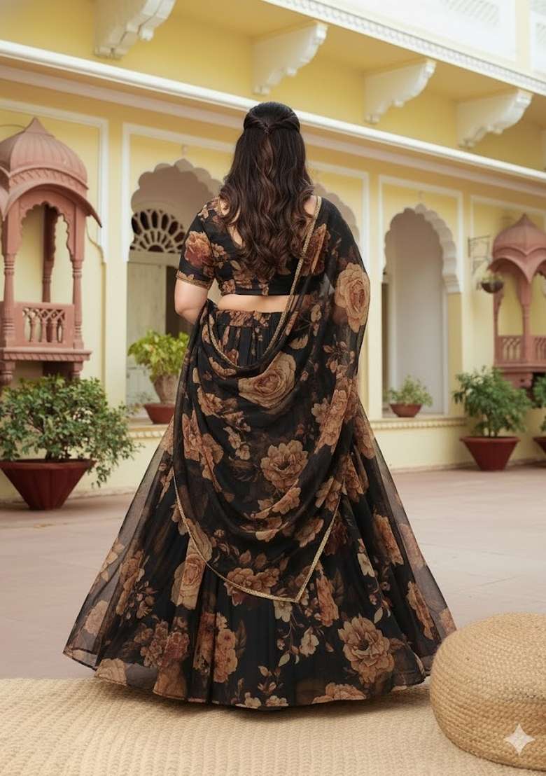 Multi Color Embroidered Net Lehenga Set - Indya
