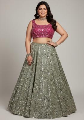 Multi Color Embroidered Georgette Lehenga Set
