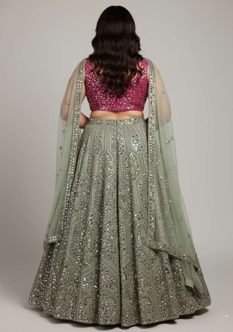 Multi Color Embroidered Georgette Lehenga Set - Indya