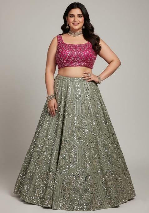 Multi Color Embroidered Georgette Lehenga Set