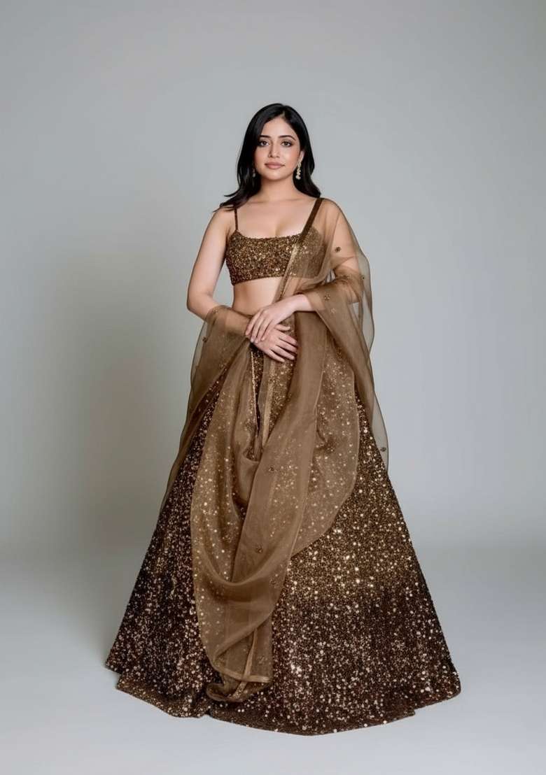 Multi Color Embroidered Silk Blend Lehenga Set - Indya