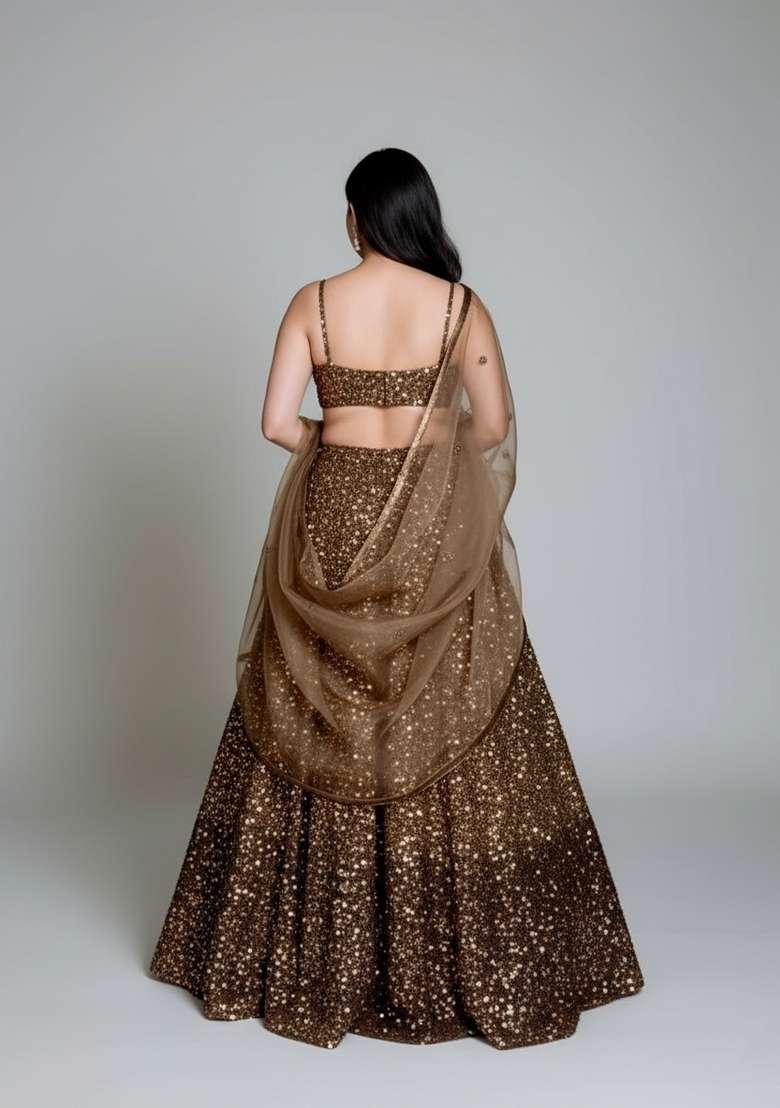 Multi Color Embroidered Silk Blend Lehenga Set - Indya