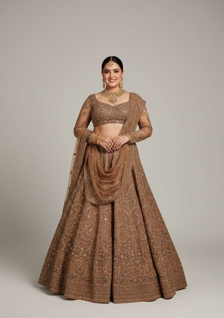 Multi Color Embroidered Georgette Lehenga Set - Indya
