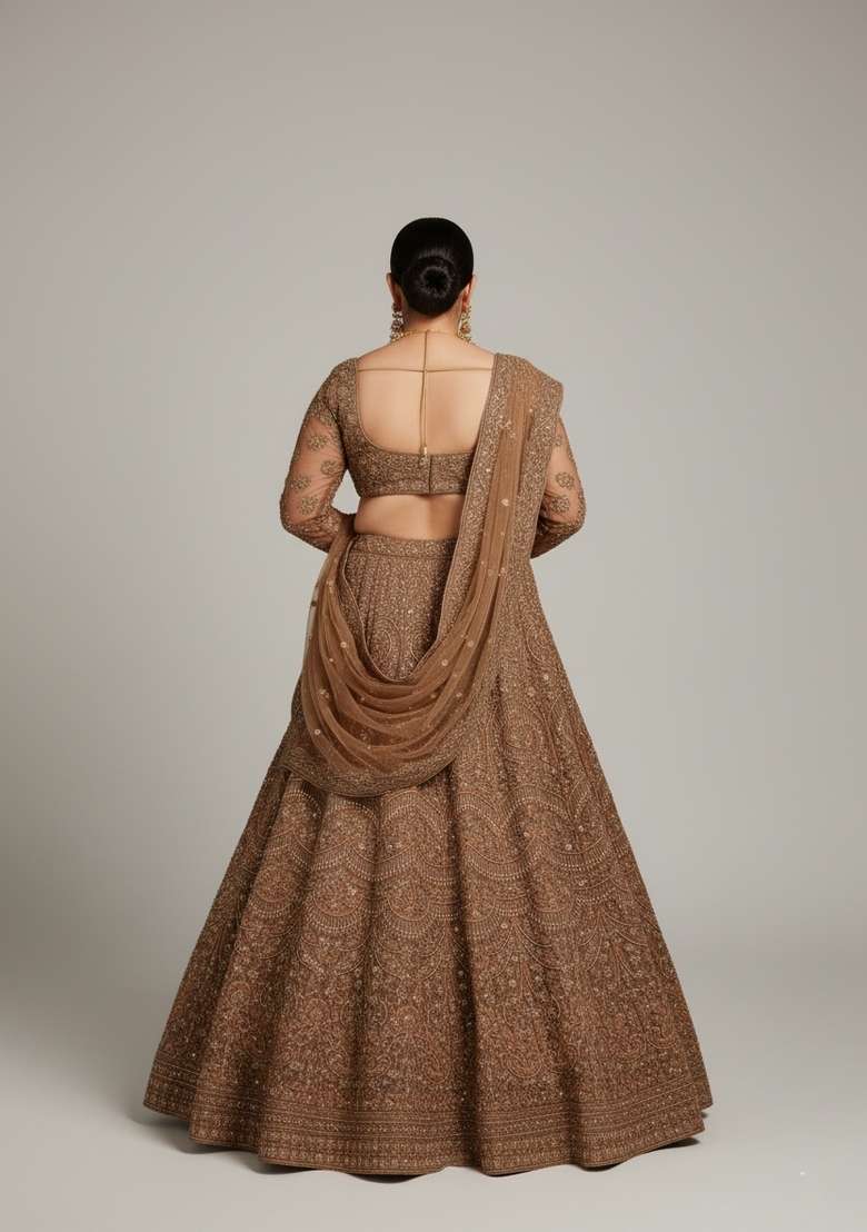 Multi Color Embroidered Georgette Lehenga Set - Indya