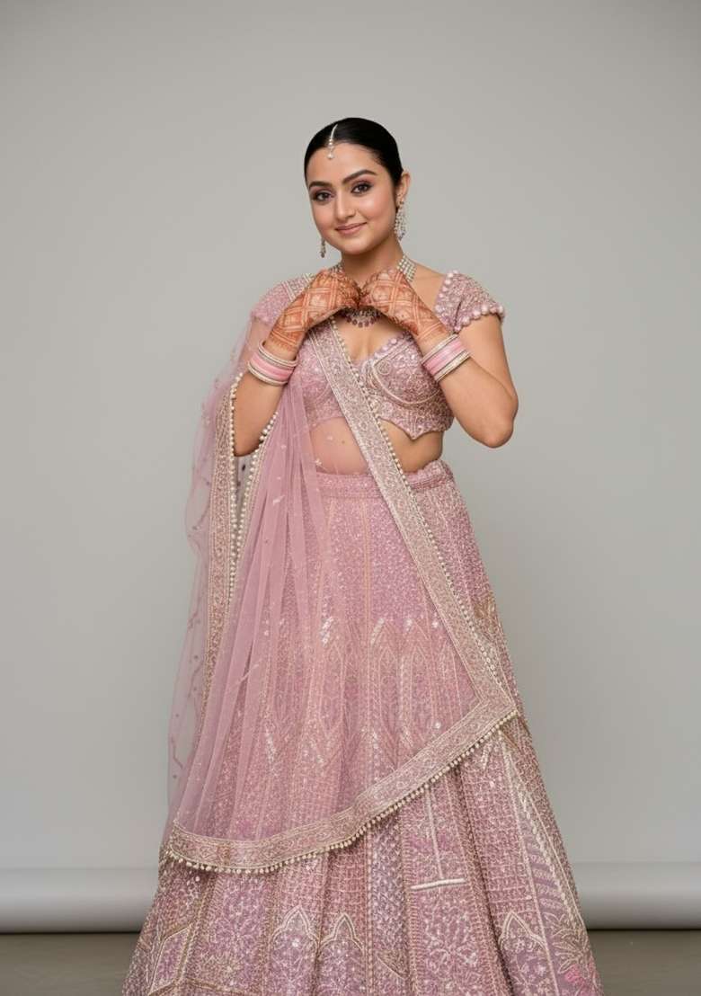 Multi Color Embroidered Silk Blend Lehenga Set - Indya
