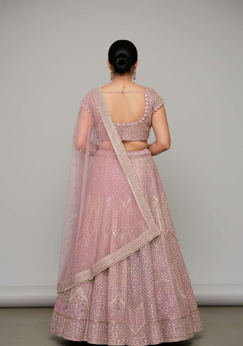 Multi Color Embroidered Silk Blend Lehenga Set - Indya