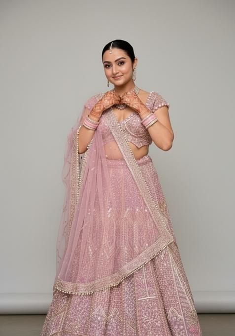 Multi Color Embroidered Silk Lehenga Set