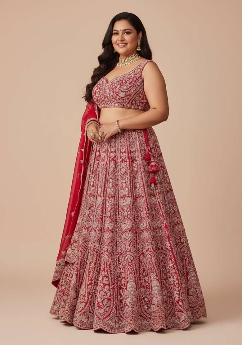 Multi Color Embroidered Silk Blend Lehenga Set - Indya