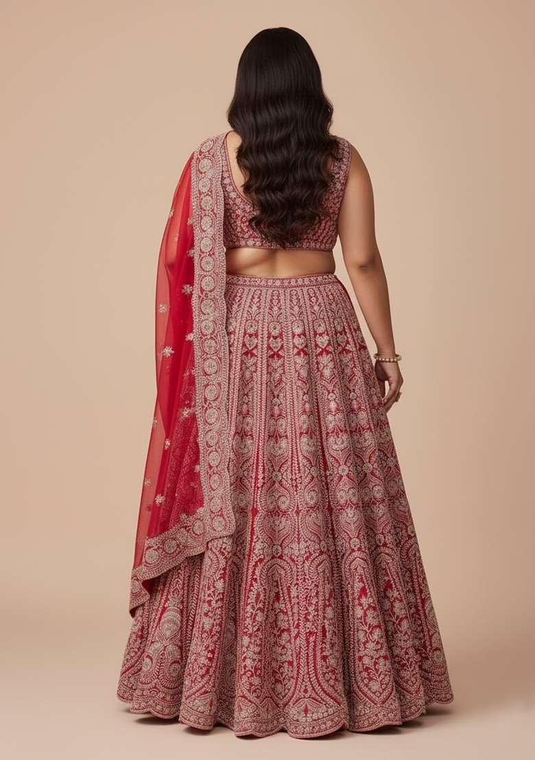 Multi Color Embroidered Silk Blend Lehenga Set - Indya