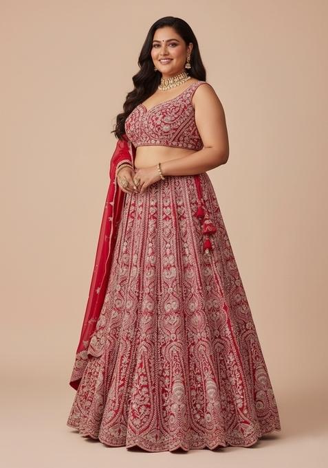 Multi Color Embroidered Silk Lehenga Set