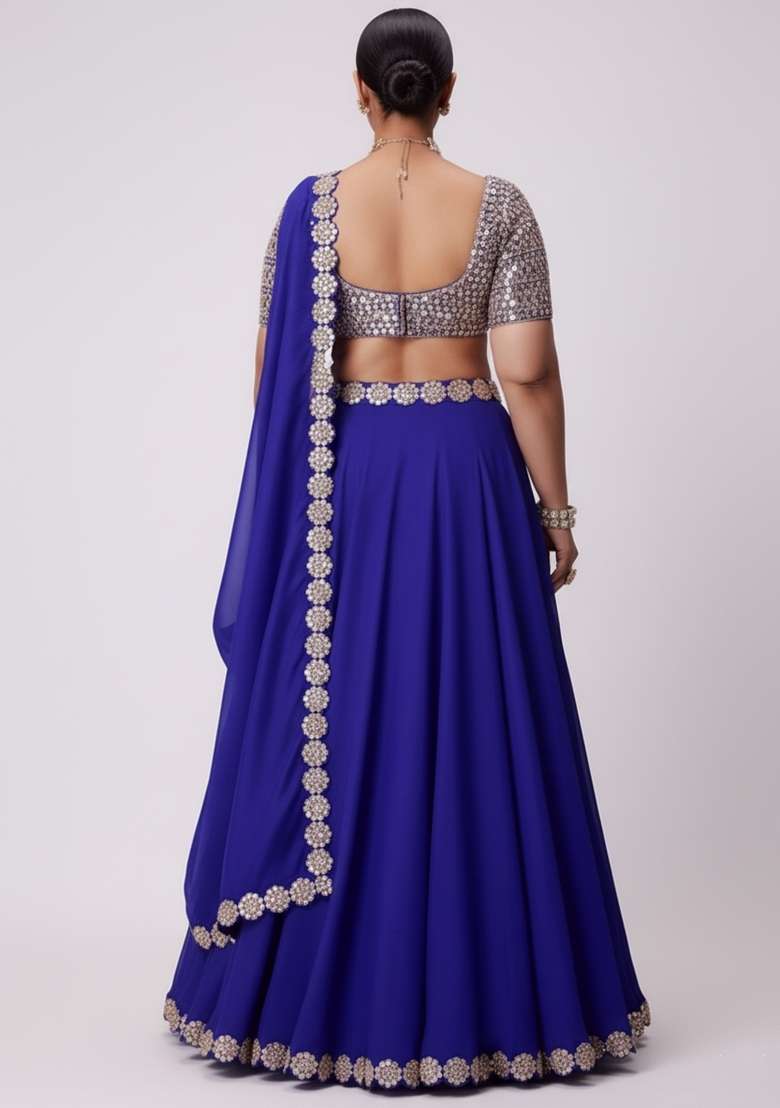 Multi Color Embroidered Georgette Lehenga Set - Indya