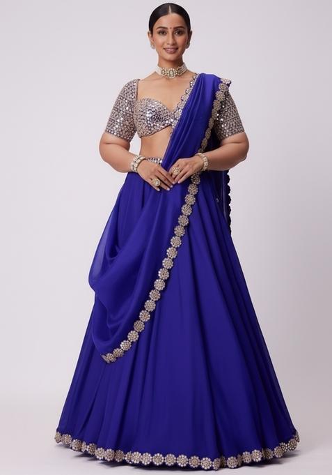 Multi Color Embroidered Georgette Lehenga Set