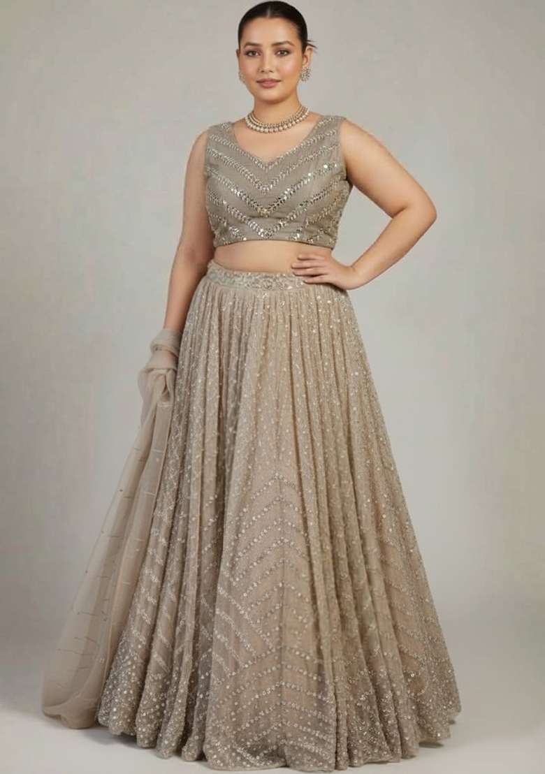 Multi Color Embroidered Silk Blend Lehenga Set - Indya