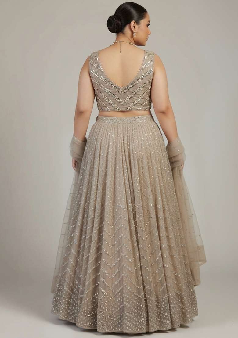 Multi Color Embroidered Silk Blend Lehenga Set - Indya