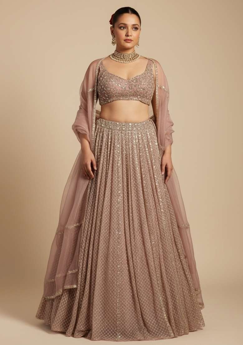 Multi Color Embroidered Georgette Lehenga Set - Indya