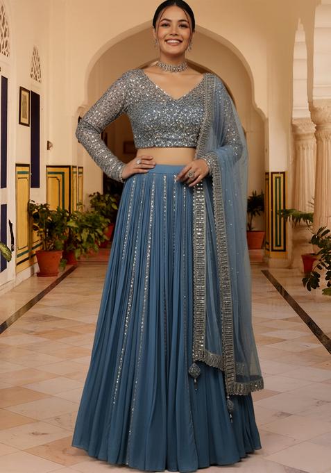 Blue sequin Work Georgette Lehenga set
